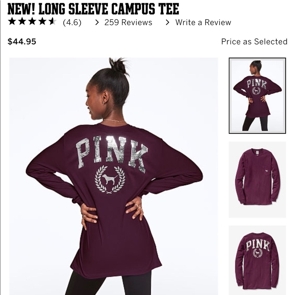 VS PINK XS BLING LONG SLEEVE CAMPUS TEE NEW